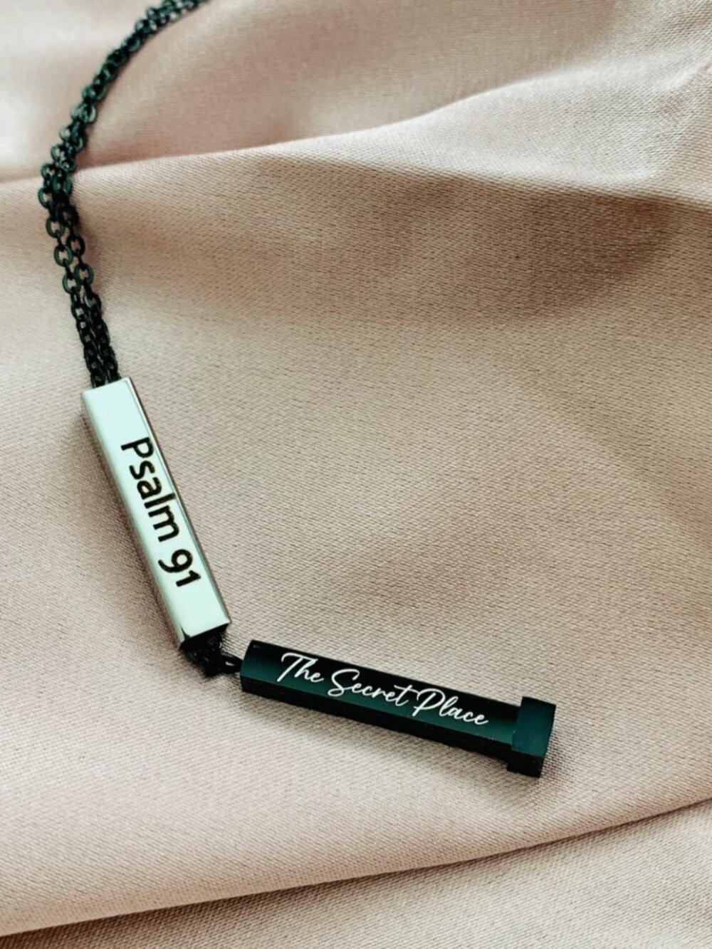 Psalm 91 - Protected In The Secret Place - Hidden Message Vertical Bar Necklace
